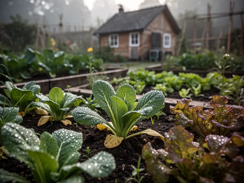 Carré potager surélevé en bois au jardin, rempli de terre et de plantations