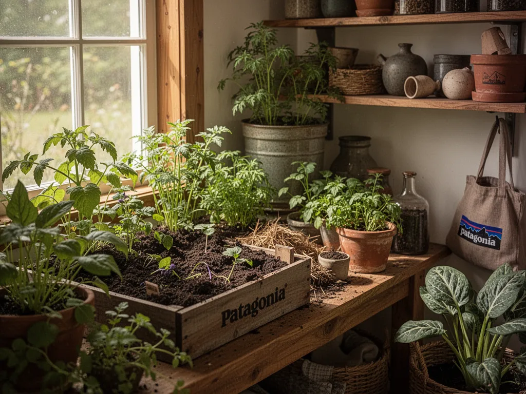 Bac à compost et tas de compost mûr près d'un potager