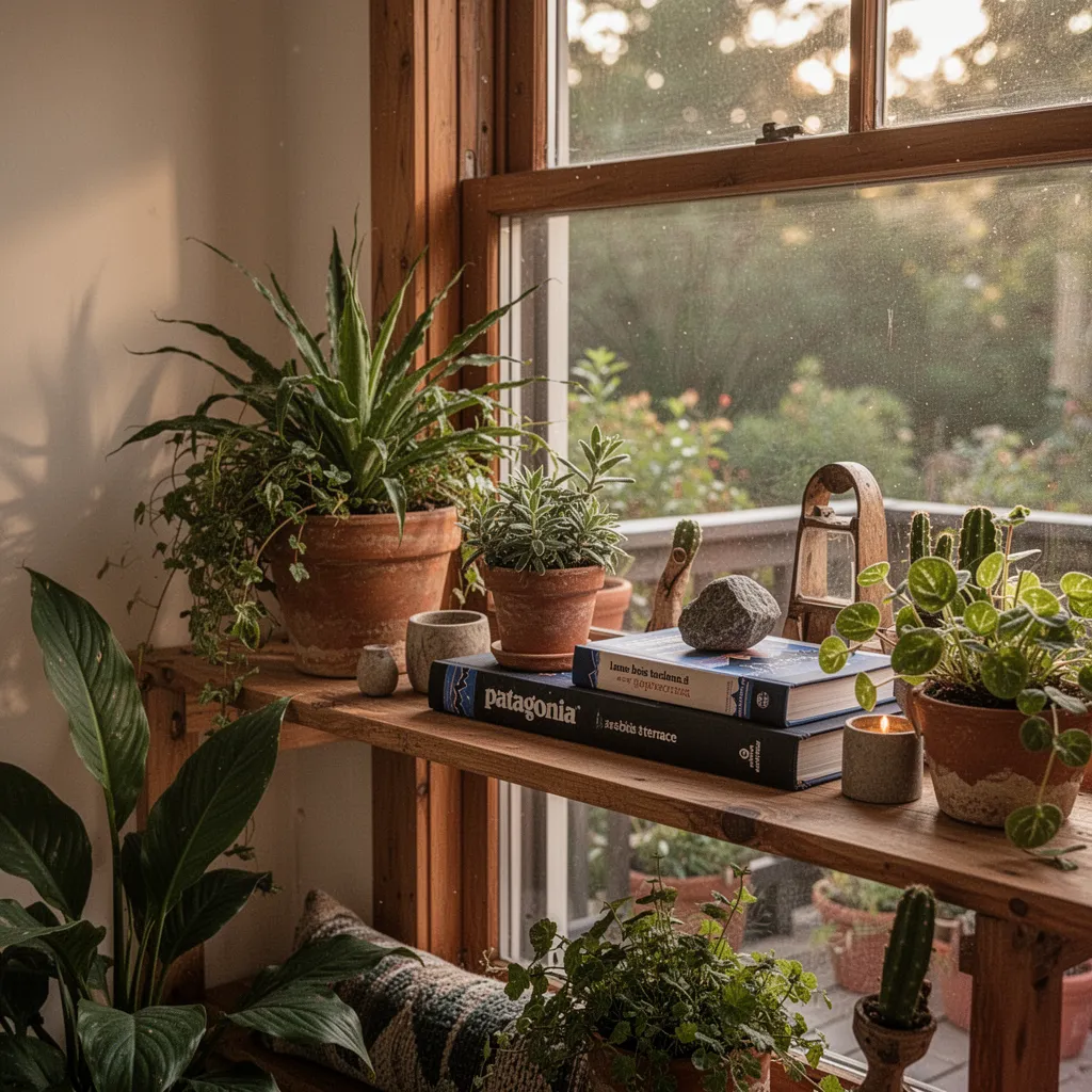 Vue en plongée d'une terrasse en lames de bois, nuances chaudes, joints apparents