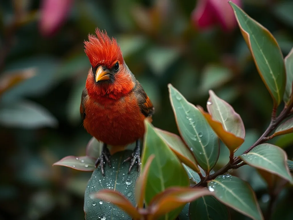 Un Rougequeue noir mâle posé sur une branche, la queue roux vif bien visible, dans un jardin arboré au petit matin.