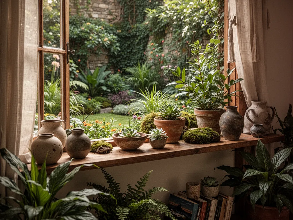 Allée de gravier entre massifs plantés et haie, vue d'un jardin paysager