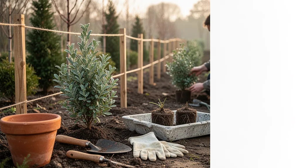 Haie de jardin bien espacée, différentes essences et sol préparé
